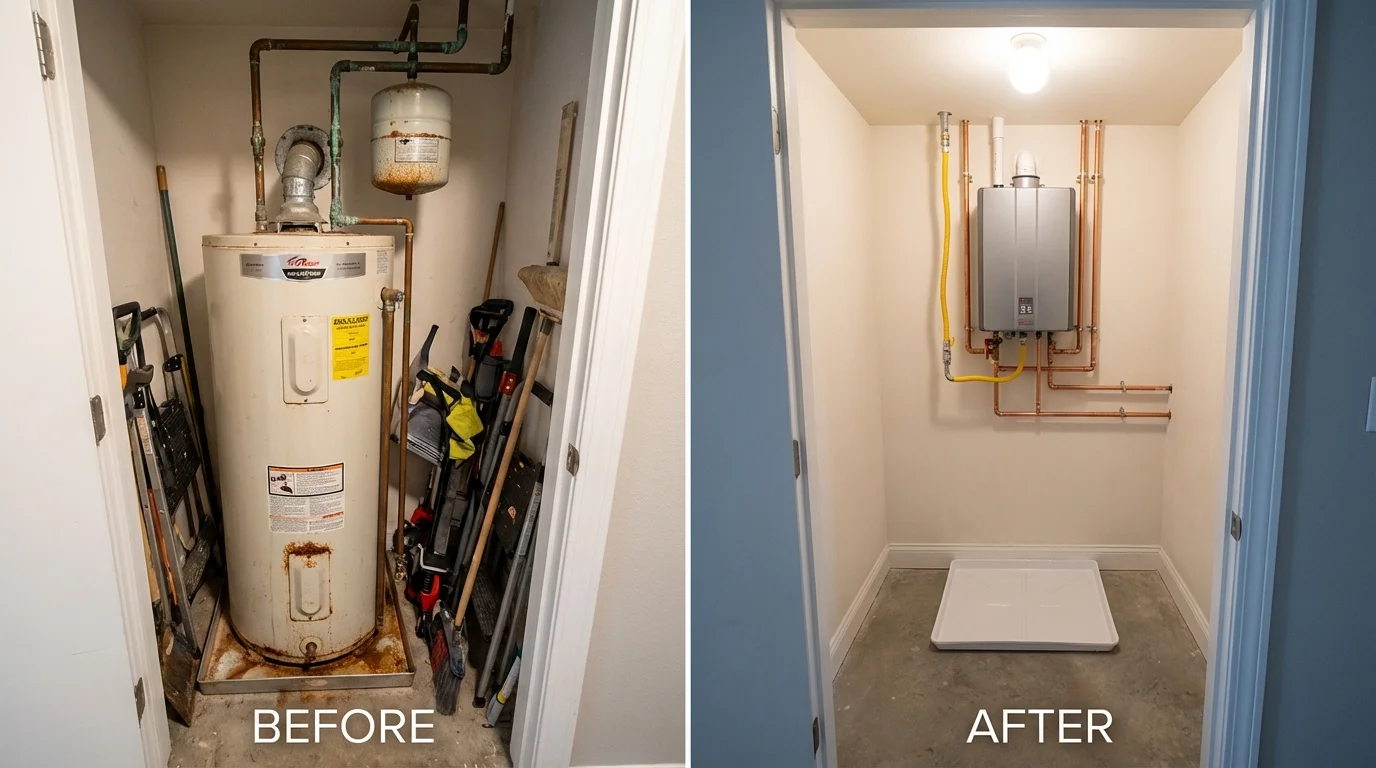 Tank water heater versus wall-mounted tankless unit comparison for Seneca, IL homeowners